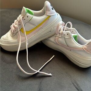 Nike Air Force 1 Shadow White with Pink and Yellow Accents